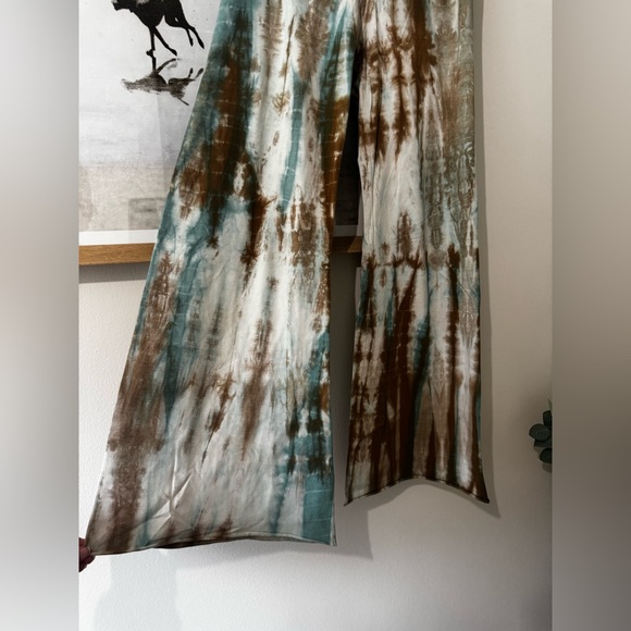 Tie-Dye Low- Rise, Wide Leg Pants in Teal, Brown & White - Picture 2 of 8